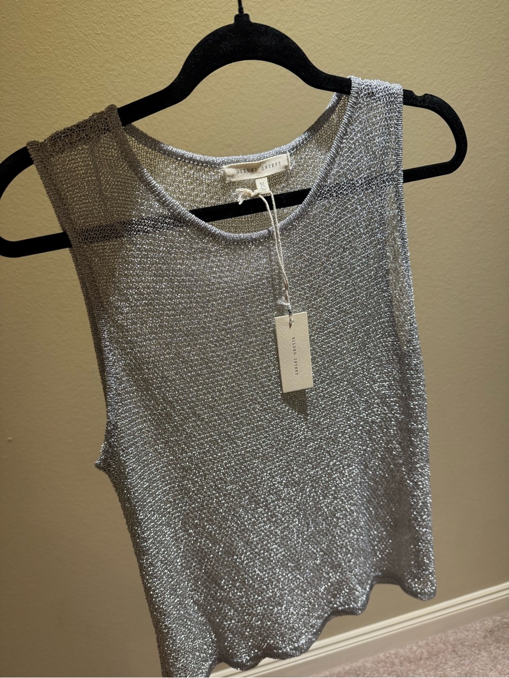 Gilded Intent Silver Metallic Knit Tank Top